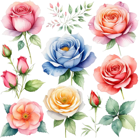 Watercolor Wildflowers Clipart, Digitam Imagen, Bright Colors Flowers, Different Flowers Art