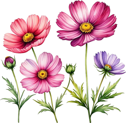 Watercolor Wildflowers Clipart, Digitam Imagen, Bright Colors Flowers, Different Flowers Art