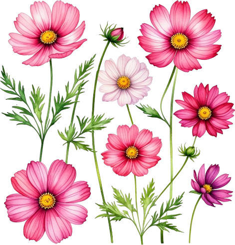 Watercolor Wildflowers Clipart, Digitam Imagen, Bright Colors Flowers, Different Flowers Art