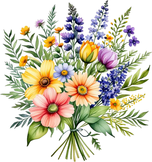 Bouquet Wildflowers Clipart, Watercolor Flowers Clipart, Bright Colors, Wild Floral Art, Digital Imagen