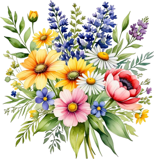 Bouquet Wildflowers Clipart, Watercolor Flowers Clipart, Bright Colors, Wild Floral Art, Digital Imagen