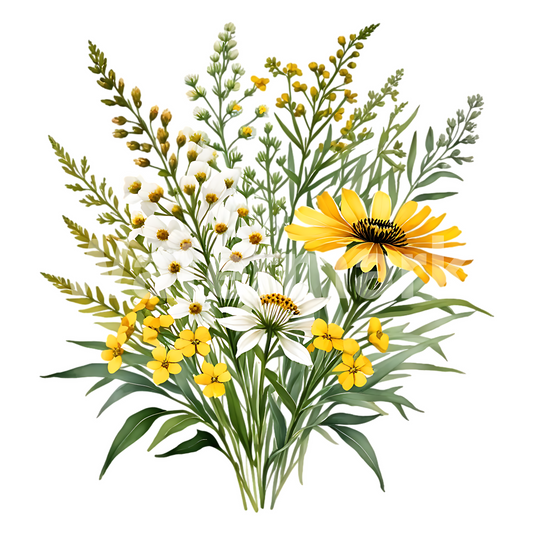 Wildflowers Clipart, Digital Imagen, Bright Colors, illustration Art, Bouquet Flowers Clipart
