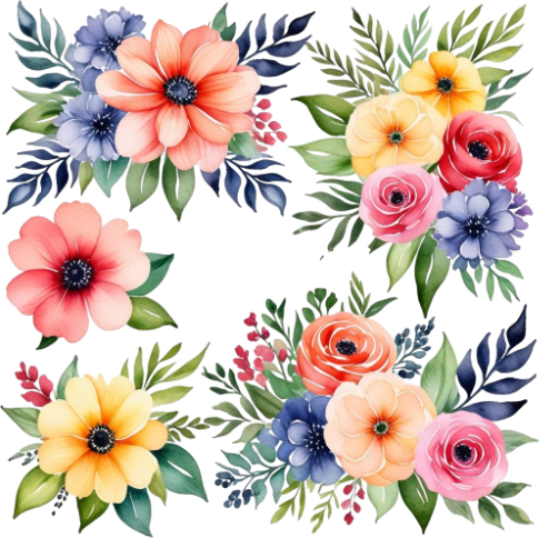Flowers Watercolor Clipart, Digital Imagen, Digital Artwork, Wild Floral Clipart, Flowers Wall Art