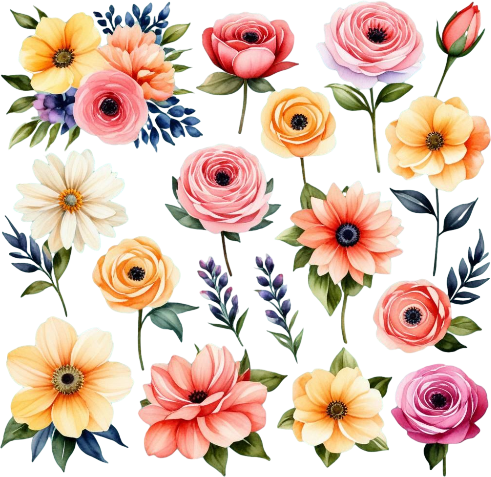 Flowers Watercolor Clipart, Digital Imagen, Digital Artwork, Wild Floral Clipart, Flowers Wall Art