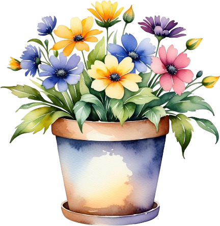 Watercolor Flowers Clipart, Flower Pot, Digital Art, illustration Art, Bright Colors Flowers, Digital Artwork