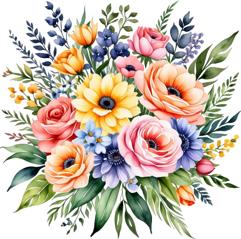 A Large Bouquet Of Flowers, Digital Clipart, Flower Watercolor Clipart, illustration Art, Bright Flowers Colors