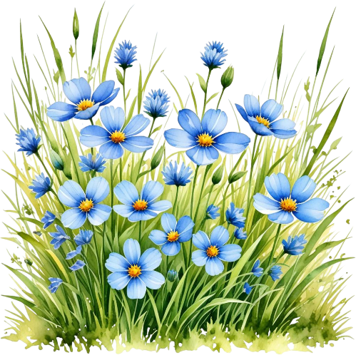Wildflower Flowerbed Clipart, Digital Imagen, Watercolor  illustration Clipart, Transparent Flowers Imagen, Wildflowers In The Grass
