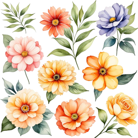 Wildflowers Clipart, Colorful Bouquets Watercolor Art, Wild Floral Clipart, Wedding Clipart, Romance Floral