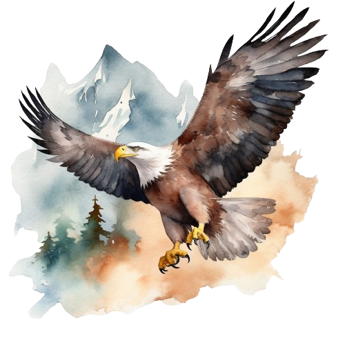 Eagle Flying Mountain Clipart, Watercolor Bald Eagle Imagen, Digital Download, Watercolor Scene