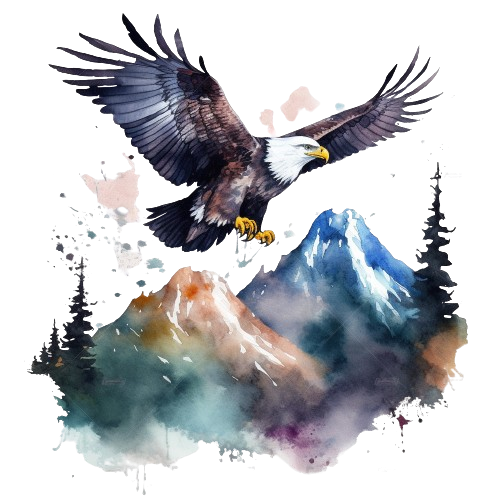 Eagle Clipart, Bald Eagle Flying Mountain Art, Watercolor Bald Eagle Imagen, Digital Download